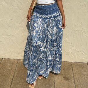 Blue Boho Women's Bohemian Printed Skirt, Casual Vacation Wear
